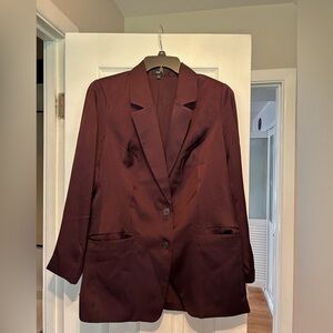 Express women’s satin  Blazer - Classic Two-Button Jacket run raisin color sz lg
